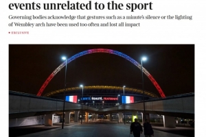 泰晤士报：英格兰足球管理机构决定不再为与足球无关事件默哀